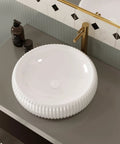 White porcelain round vessel sink for bathroom vanity, countertop basin, modern design