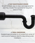 One And A Half Inch OD 17 Gauge Brass P-Trap With High Box Flange Matte Black Finish Complete P-Trap Set side view