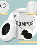 Stainless Steel Countertop Compost Bin 1.3 Gallons Odorless No Stink With Carbon Filter Airtight Lid Indoor Kitchen Companion