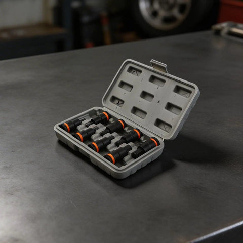 Tough Chrome Vanadium Steel Hex Socket Adapter Kit For Impact Drivers Fits H4 Through H17 Sizes With 8 Pieces Ready To Rock In Any Workshop Job Without Stripping Or Breaking Under Heavy Torque in case