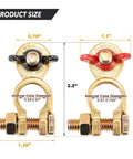 Beefed Up Brass Marine Grade Battery Terminal Kit With Adjustable Clamps And Anti Corrosion Pad dimensions shown