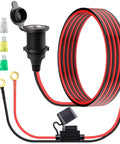 10Ft 12AWG 12 Volt Cigarette Lighter Socket Extension Cord With Built In Fuse And Spare Amps Waterproof Power Outlet Adapter for vehicles.