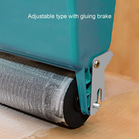 Close-up of No Sweat Wood Glue Roller Applicator with Antislip Handle, featuring adjustable gluing brake for precise adhesive application.