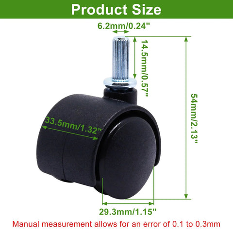 One Inch Swivel Caster Wheels Set Of Four With M6 15mm Straight Grained Rod Nylon Replacement Casters for Furniture
