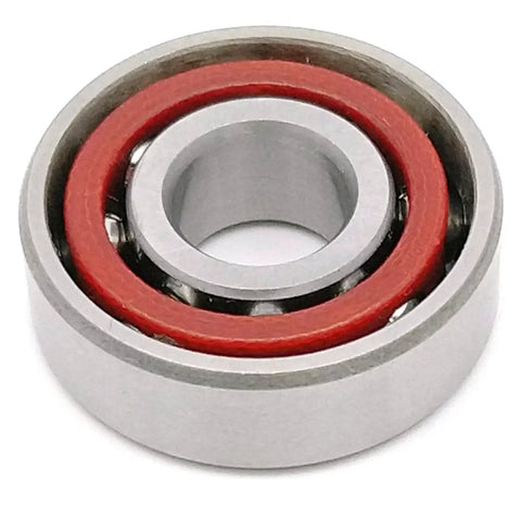 Heavy Duty Single Row Angular Contact Ball Bearing 8X22X7mm ABEC-5 Open Design with red seal and metal body for high-speed applications.