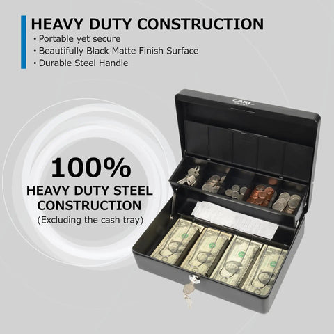 Lockable Cash Box With Coin Tray Durable Metal Money Box With Key Lock Open Showing Bills and Coins