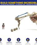 Totally Sweet Real Wood Stem Building Kit Featuring Legit Hydraulic Crane Gears Levers And Pulleys Tools With Challenge Guide Book For Killer Hands On Science Play Adventures Ages Eight Plus, hand holding crane.
