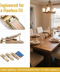 Built Tough Table Leaf Latches Rock Solid Extension Connectors Zero Fuss Assembly Galvanized Steel Satin Finish Hardware For Dining Tables Desks And Drawers 4 Pack Set shown in use with dining table and latches close-up.