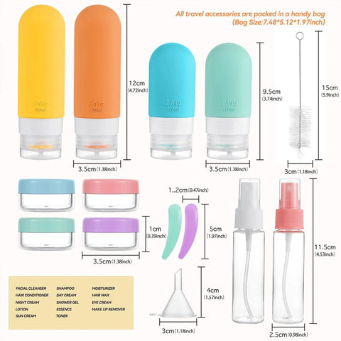 Carry On Ready Travel Bottles Kit 16 Pack TSA Approved Leak Proof Silicone Squeezable Containers For Toiletries Complete Set