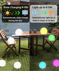 8 Inch Solar Globe Light Outdoor Waterproof With Remote Control, 16 RGB Color Changing Glowing Orb Lamp on patio table