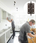 Copper Cabinet Butt Hinges for DIY Furniture and Cupboards installation shown with workers assembling cabinets.