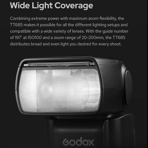 Close-up of TT685II-C Canon Speedlite Flash E TTL High Speed Sync with 2.4G Wireless X System Upgraded TT685II on black background