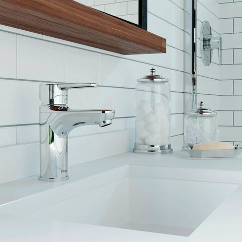 Modern Single Handle Bathroom Faucet For 1 Hole Sink In Polished Chrome With Pop Up Drain And Push And Seal Technology