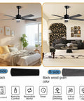 52 Inch Modern Ceiling Fan With Lights App Remote Control Low Profile Reversible DC Motor 6 Speeds For Indoor Outdoor Patio Bedroom Living Room Black Whisper Quiet Operation in bedroom and living room setup