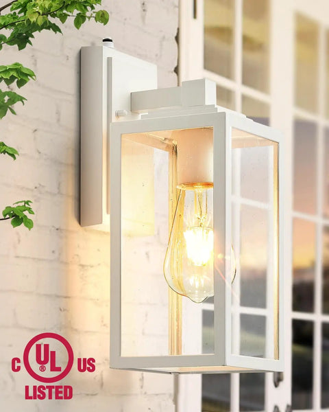 White 2 Pack Dusk To Dawn Outdoor Wall Lanterns Waterproof Aluminum Sconce Lights With Tempered Seeded Glass Built To Last