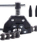 Chain Detacher Breaker Cutter for 25 to 60 roller chains with two spare pins, shown breaking a motorcycle chain link.
