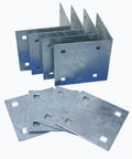 Top Shelf Stationary Dock Inside Corner Kit With Five Inch Heavy Backer Plates And Built Tough As Nails Marine Grade Steel Brackets For Dead Serious Boat Harbor Work showing two inside corners and four backer plates.