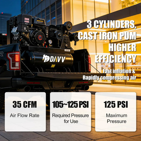 Heavy Duty Gas Piston Air Compressor 13HP 44CFM 30 Gal Tank 125PSI For Industrial Use Reliable Power And Efficiency