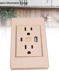 Heavy Duty Wall Outlet With Dual Usb And Type C Charging Ports, 15 Amp Electrical Receptacle in modern beige finish.