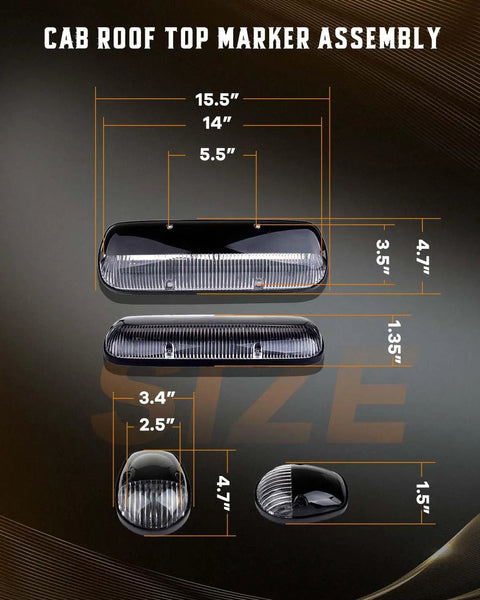 Dimensions of Chevy Silverado 1500 Cab Roof Marker Light Kit With Clear Cover And Wire Pack Plug And Play T10 5050 SMD Green