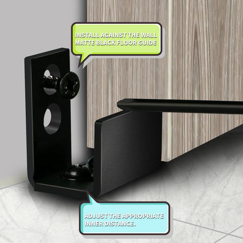 2 Pack Solid U Shaped Guide Wheel Set With Flush Flat Bottom For Sliding Doors And Cupboards, Matte Black Finish in use.