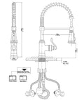 Technical diagram of Dual Finish Kitchen Faucet In Black And Brushed Nickel With Pull Down Sprayer And Three Spray Modes Single Handle High Arc.