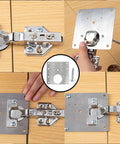 316 Stainless Steel Cabinet Hinge Repair Plates 6 Pack Fix Wobbly Cabinet Doors Fast in Minutes No Wood Filler or Drilling Needed, installed view.