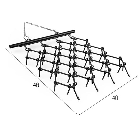 Heavy Duty ATV Chain Drag Harrow 4 Foot Wide By 4 Foot Long With One Half Inch Tines for Lawn Tractors ATVs