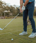 Golfer using Right Hand Golf Swing Training Aid That Improves Clubface Awareness, Swing Plane, And Impact For Consistent Distance