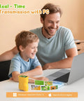 Father and son using 1000X Handheld Digital Microscope For Kids Pocket Microscope to view images on laptop in real-time.