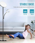 Upgraded 42W 4000LM LED Floor Lamp with Remote and Touch Dimming, modern design in living room with child and dog