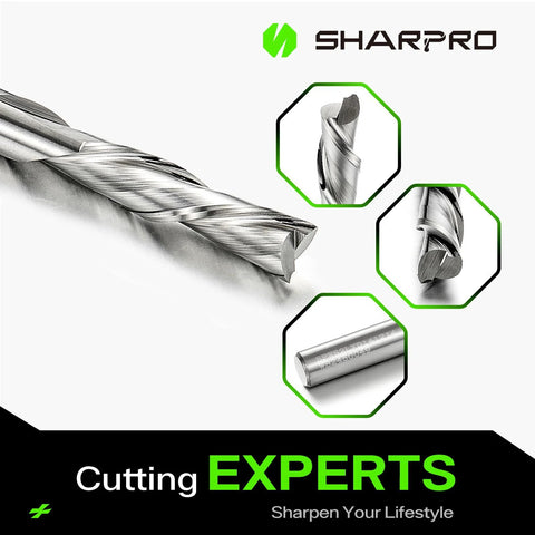 SharpPro 1/4-inch spiral downcut router bit with 1/4 inch shank; solid carbide endmill for wood inlay and grooving