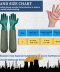 Hand size chart for fitting Two Pairs Of Chemical Resistant Long Rubber Gloves Heavy Duty Waterproof For Chemical And Acid Work 25 Inch Length
