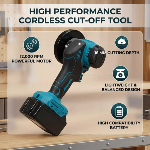 Pro Grade Cordless Cut Off Tool And Compact Angle Grinder Combo With Variable Speed Control For Badass Wood Metal Tile Cuts And Serious Workshop Jobs Usa Plug showing 12000 RPM motor and lightweight design.