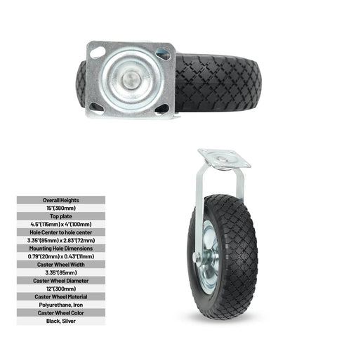 12 Inch Flat Free Foam Filled Rubber Swivel Caster Is Tough As Nails With 330 Lb Capacity And Wide Knobby Tread For Killer Grip On Rough Terrain Non Marking Build Double Ball Bearings Give You A Smooth Operator Ride Indoors Or Outdoors