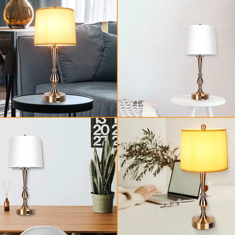 Dual USB Bedside Lamps With USB Ports And Outlets, Touch Control 3 Way Dimmable Lighting With White Lampshade, Mid Century End Table Lamps For Living Room Or Bedroom, Includes 2 LED Bulbs