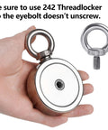 Chrome circular fishing magnet, 2.36-inch diameter, with threaded eye bolt; two-piece kit, front view.