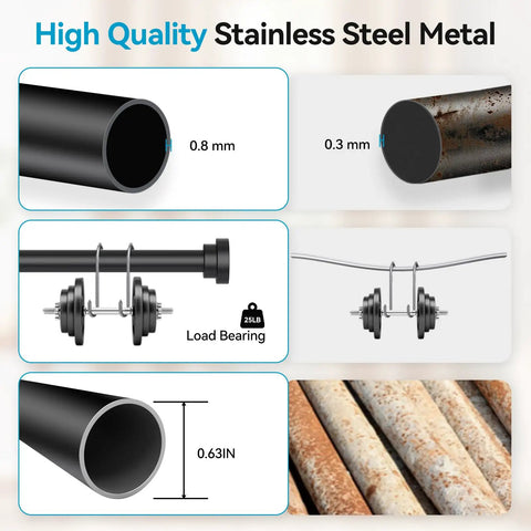 High quality stainless steel of Heavy Duty Black Curtain Rods For Windows 28 To 48 Inches Five Eighths Inch Diameter Adjustable