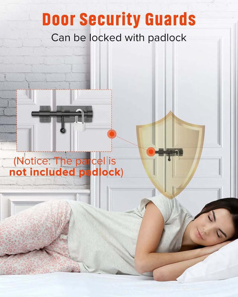 Heavy Duty Slide Bolt Gate Latch For Wooden Fence And Barn Doors 6.3 Inch 304 Stainless Steel with black finish shown in use.