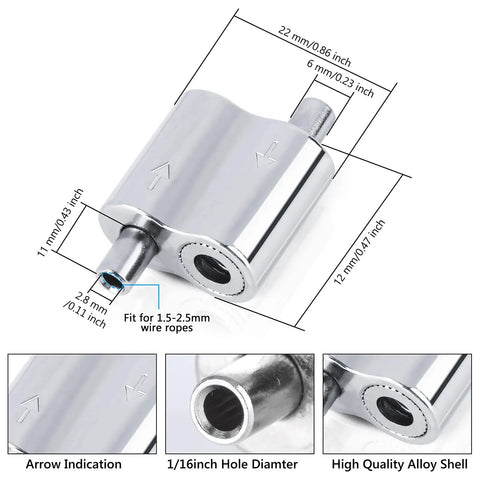 No Sweat Setup With This 10 Pack Of Ready To Roll Stainless Steel Wire Rope Clamps Self Locking Cable Clips showing dimensions and details.
