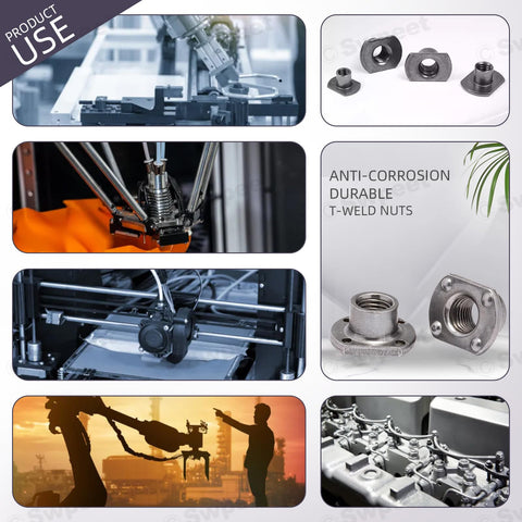 Solid As A Rock M10 T Shaped Weld Nuts 10 Piece Black Carbon Steel in use for robotics and automotive applications.