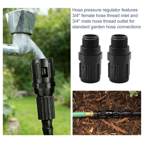 2 Pack 25 PSI Garden Hose Pressure Regulator For Drip Irrigation Systems Three Quarter Inch FHT To Three Quarter Inch MHT in use