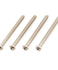 Heavy Duty Stainless Steel Humbucker Pickup Screws With Nickel Finish Twenty Pack fits USA Mexico guitars, view of four screws.