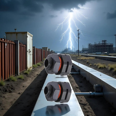 Dual Port IP68 Industrial Breather Vent With M12x1.5 Thread Pressure Equalization Valve shown in an industrial outdoor setting