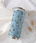 Boss Level 304 Stainless Steel Insulated Tumbler With Secure Straw Lid And Leak Proof Screw Cap, Golf Cart Ready travel mug with blue golf-themed design.