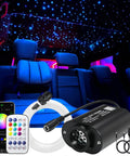 Mini 6W RGBW Fiber Optic Star Ceiling Kit With Music Activated Twinkle Lights installed in car interior, app controlled.
