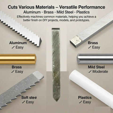 Top Shelf 5 Piece 4x4mm Alloy Steel Lathe Cutter Set For Mini Lathes cutting brass, aluminum, mild steel, and plastics with ease.