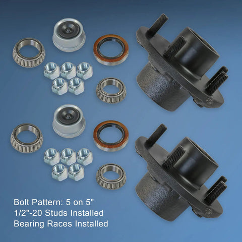 Trailer Idler Hub Kit Set Of 2 For 3500 Lb Axles, 5 On 5 Inch Bolt Pattern, cones, seals, nuts, bearings included, top view