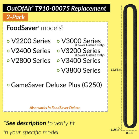 OutOfAir 2-pack foam gasket replacement for FoodSaver models V2200, V2400, V2800, V3000, V3200.