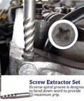 36 Piece Screw And Bolt Extractor Kit With 2 In 1 MultiSpline Lug Nut Remover for Stripped Damaged Frozen Rusted Bolts shown in use